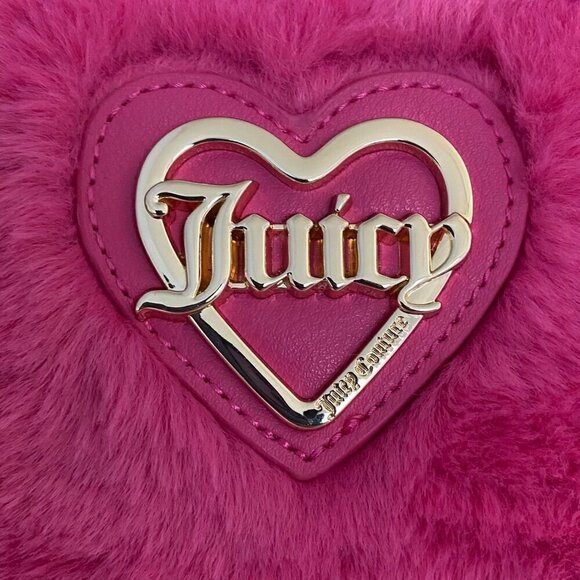 Juicy Couture Faux Fur Pink Heart Crossbody Bag & Black Card Case Wallet Set New - Picture 6 of 8